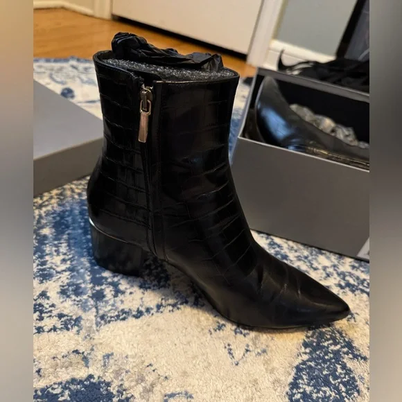 Thursday Boot Company Luna Black Croc-Embossed Ankle Boots - Picture 3 of 6